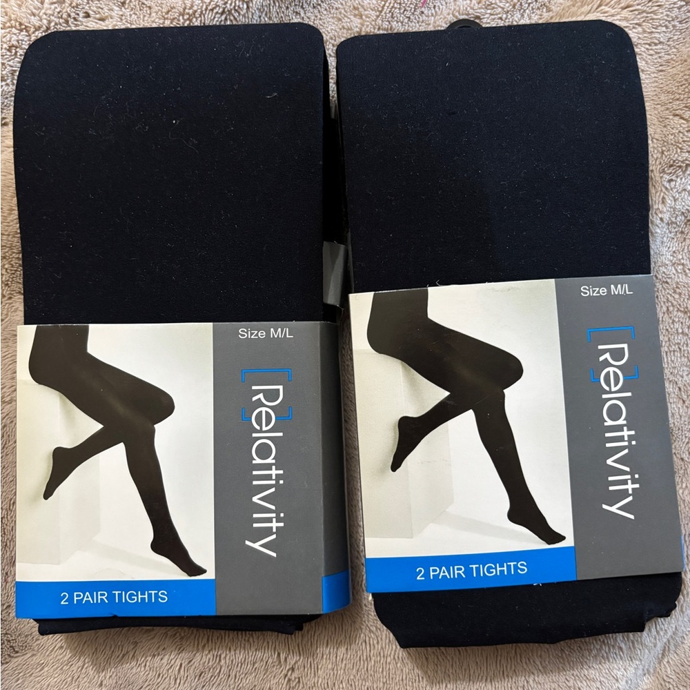 Lot of 2/4 Pairs Relativity Plush Lined Black Tights Leggings Women’s M/L NIP